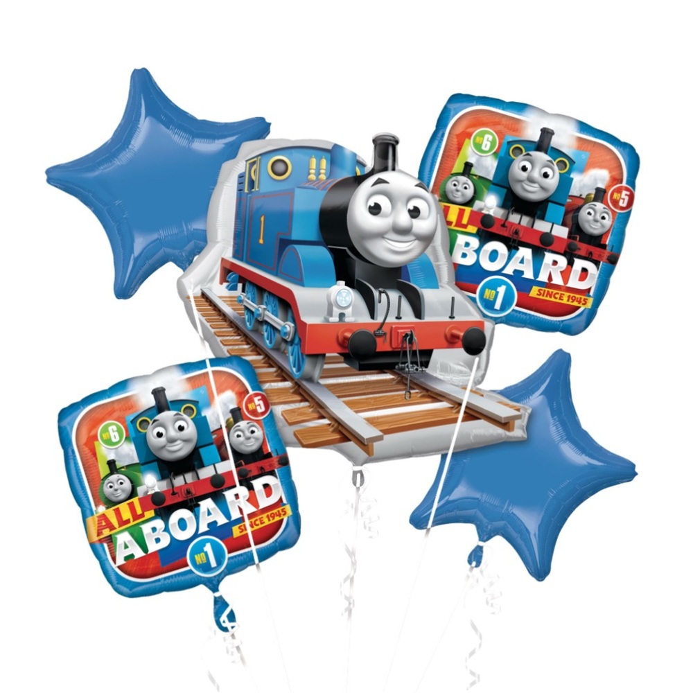 Thomas the Tank Engine Foil Balloon Bouquet for Birthday Party, 5-pc + BONUS